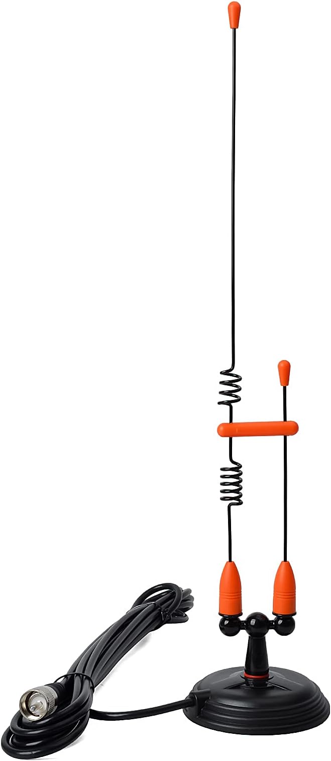 UAYESOK VHF Uhf 2M/70Cm Dualband Mobilfunkantenne Magnetfußantenne - Pl259 Stecker Mit 13Ft (4M) Rg-58 Koaxkabel Für Fahrzeuge Auto Bus Taxi Transceiver Polizei Scanner Amateurfunk (Orange)